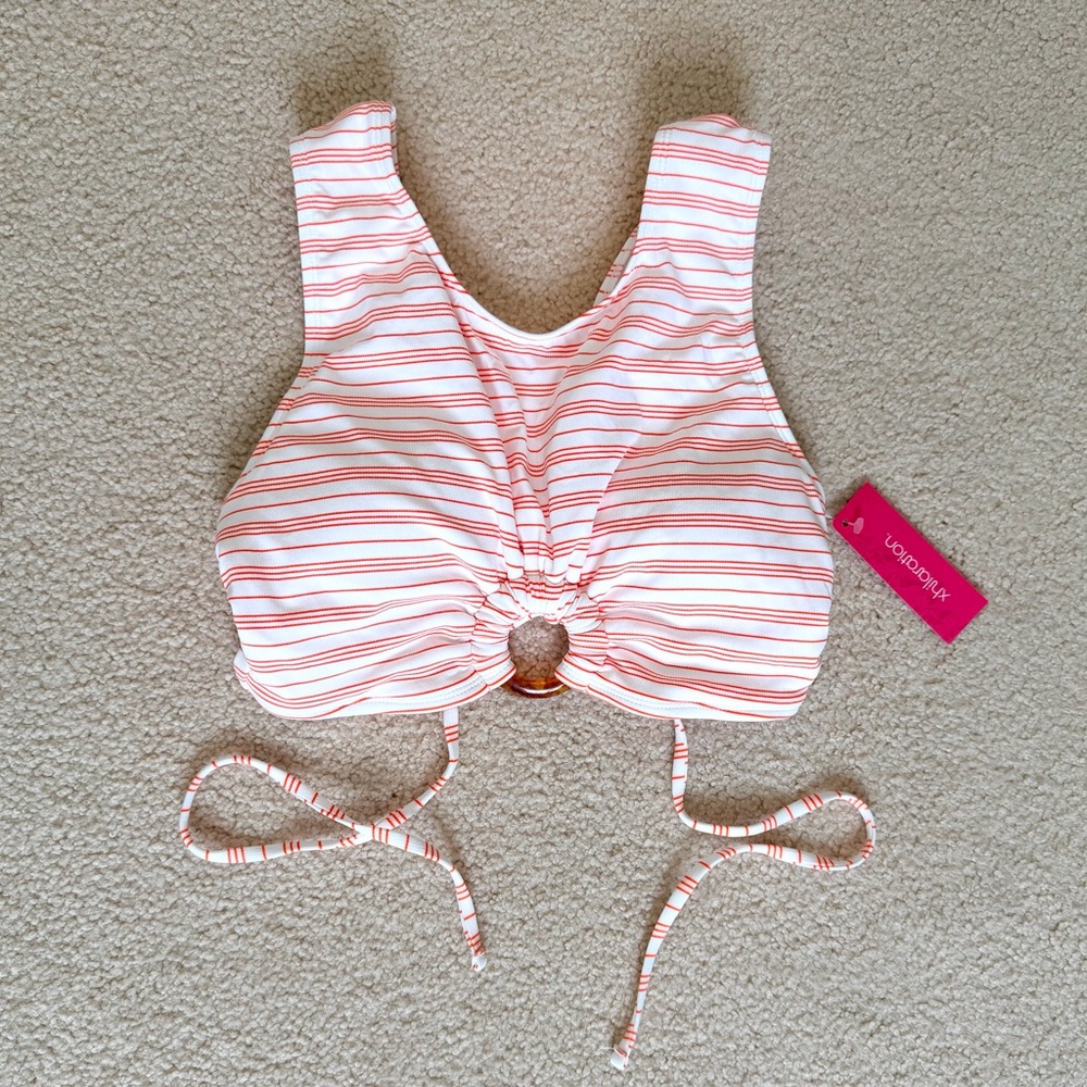 Orange and White Striped Bikini Top